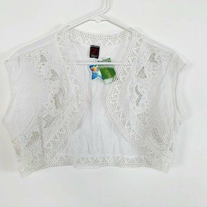 Womens Crochet Cropped Open Jacket XS-S White Made in Brazil